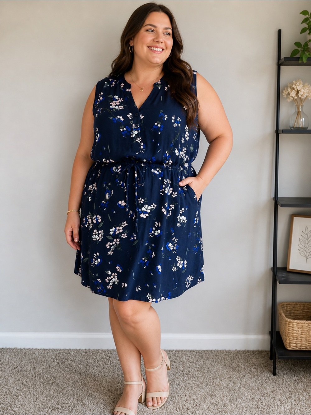 41 Hawthorn Blue Floral Tie-Front Dress - XXL